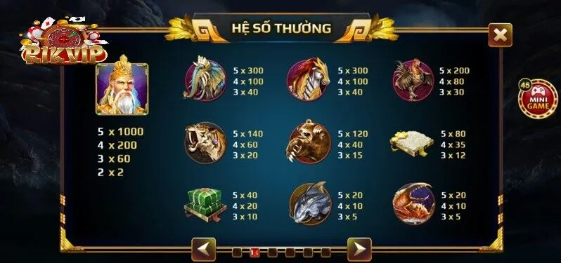 Mức đổi thưởng trong game Sơn Tinh Thủy Tinh vô cùng hấp dẫn
